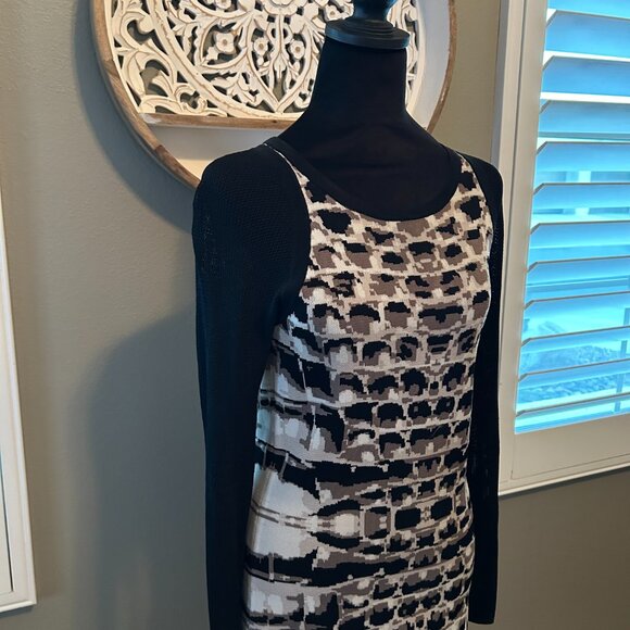 Parker NY Women Hartley Black SZS Knit Dress Fishnet/Mesh Long Sleeves BodyCon - Picture 5 of 10